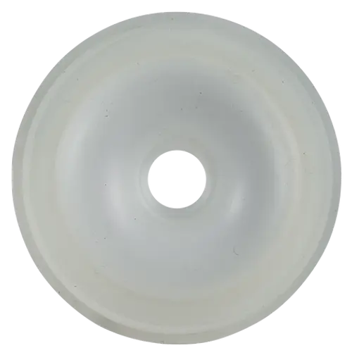 Weiße Silikon Dichtungstülle von Wolf mit zentralem Loch und flachem Design. Ideal für Anwendungen im Gasbereich, passend zu gängigen Systemen.